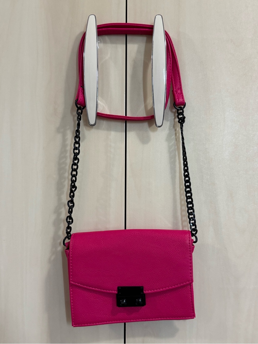 Express Hot Pink Crossbody Bag with Black Chain Strap